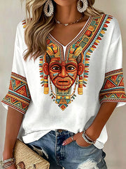 Women's Aztec Mask V-Neck Tops