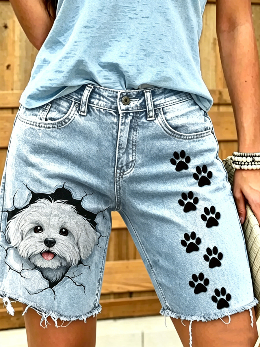 Women's Animal Art Printed Short Jeans