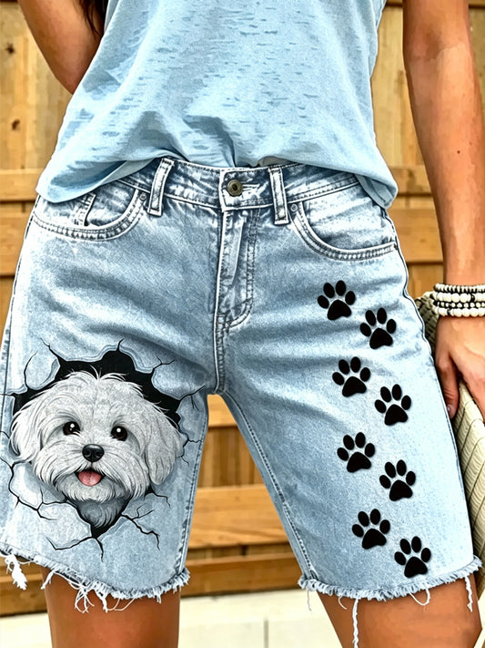 Women's Animal Art Printed Short Jeans