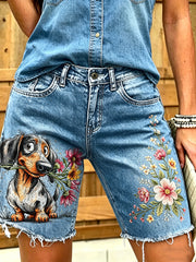 Women's Animal Art Printed Short Jeans