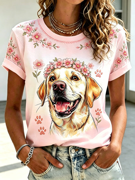 Women's Casual T-Shirt With Animal And Floral Print