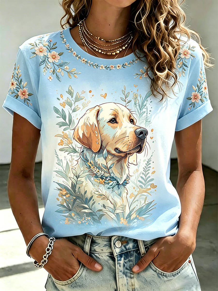 Women's Casual T-Shirt With Animal And Floral Print