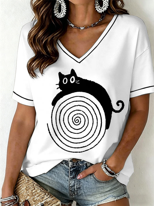 Women's Funny Cat V-Neck T-Shirt