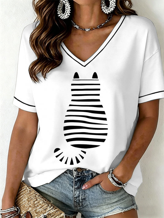 Women's Funny Cat V-Neck T-Shirt