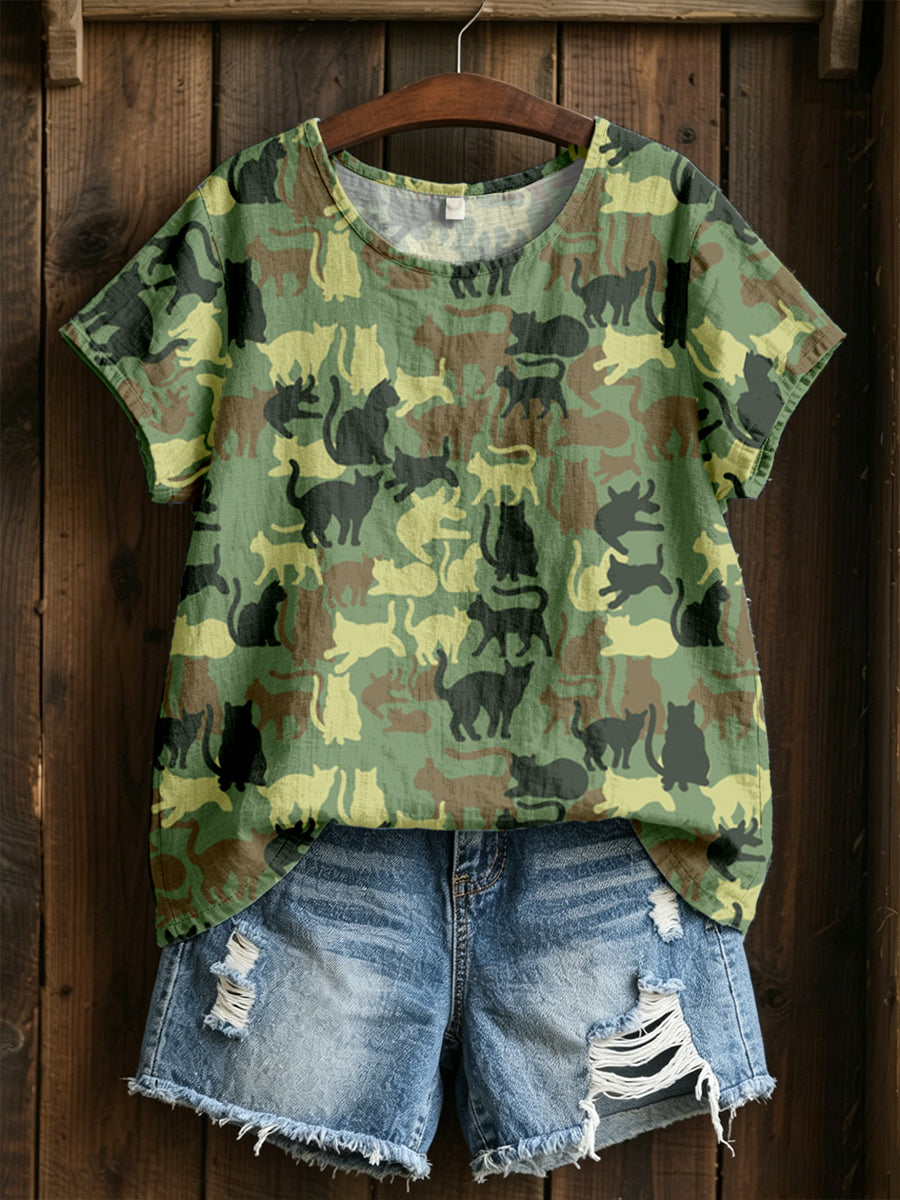 Women's Funny Cats Cotton Linen Shirt
