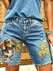 Women's Animal Art Printed Short Jeans
