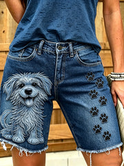 Women's Animal Art Printed Short Jeans