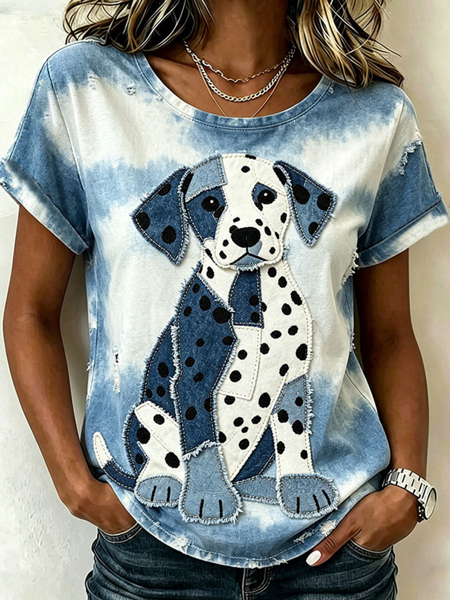 Women's Cute Animal Dog Short-Sleeve Casual T-Shirt