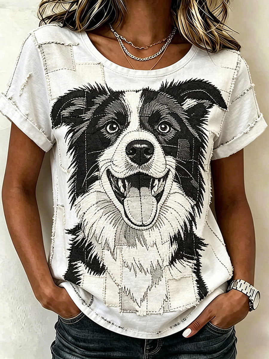 Women's Cute Animal Dog Short-Sleeve Casual T-Shirt