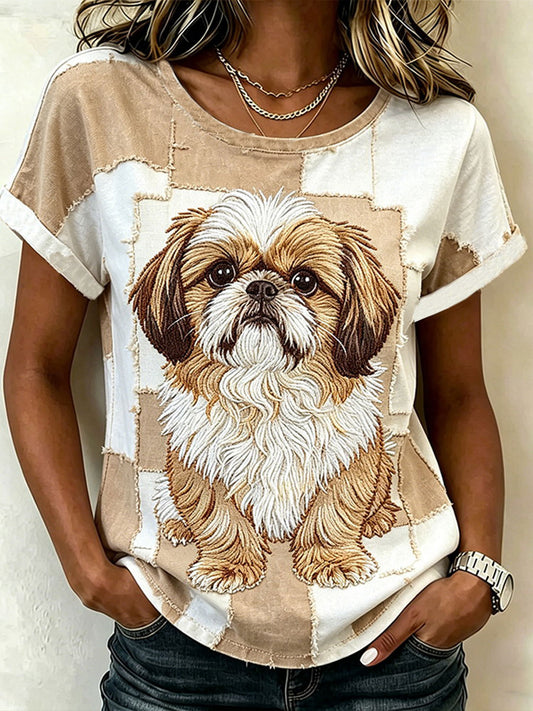 Women's Cute Animal Dog Short-Sleeve Casual T-Shirt