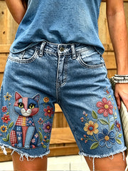 Women's Animal Art Printed Short Jeans