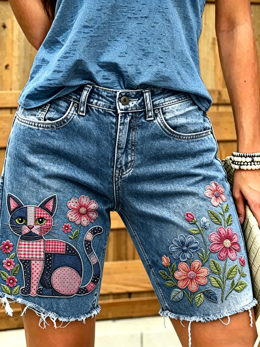 Women's Animal Art Printed Short Jeans