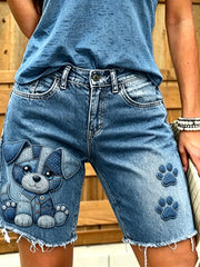 Women's Animal Art Printed Short Jeans