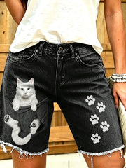 Women's Animal Art Printed Short Jeans