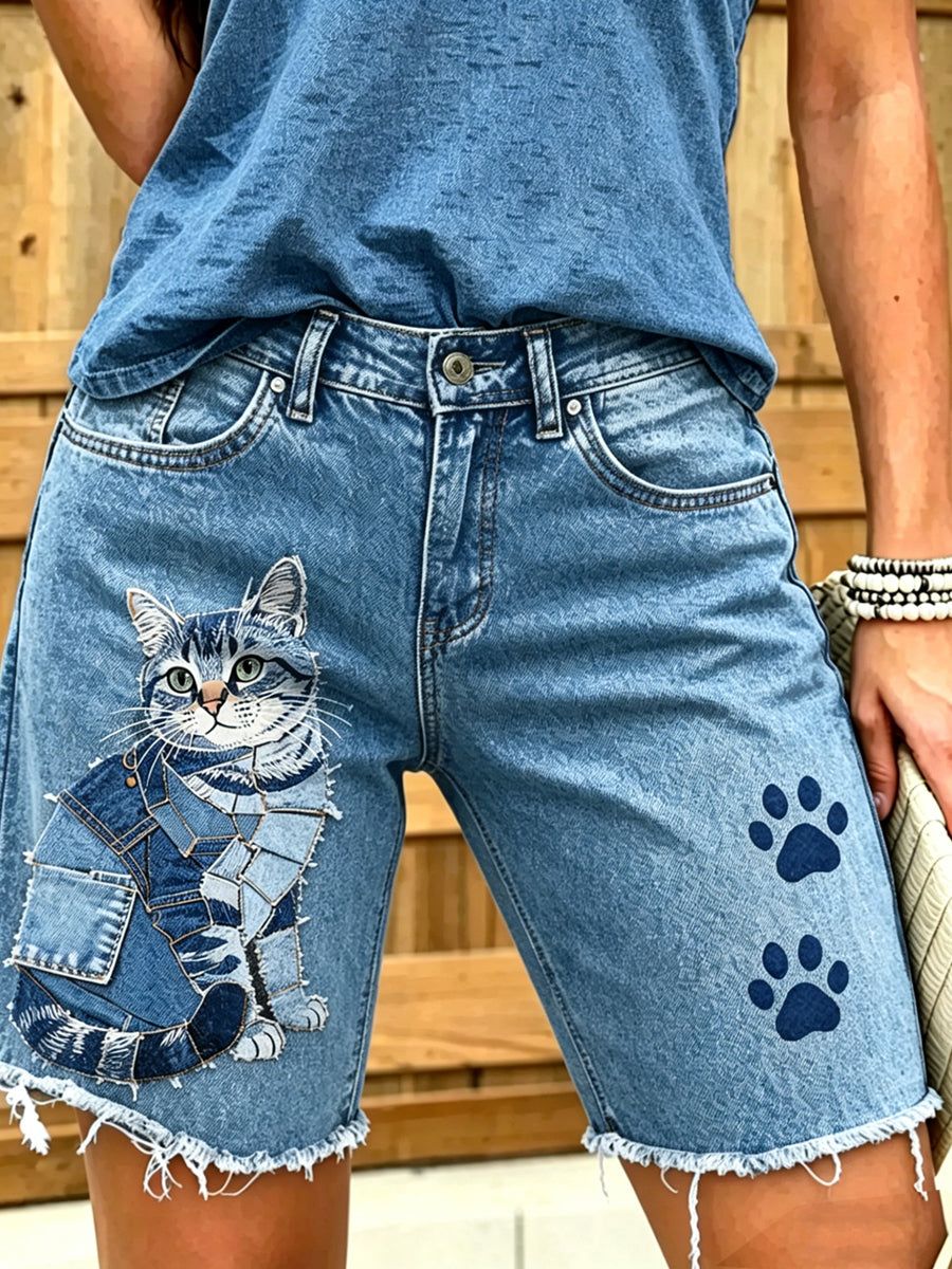 Women's Animal Art Printed Short Jeans