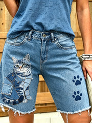 Women's Animal Art Printed Short Jeans