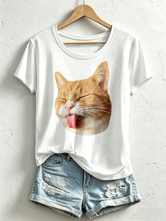 Women's Funny Cat Print T-Shirt