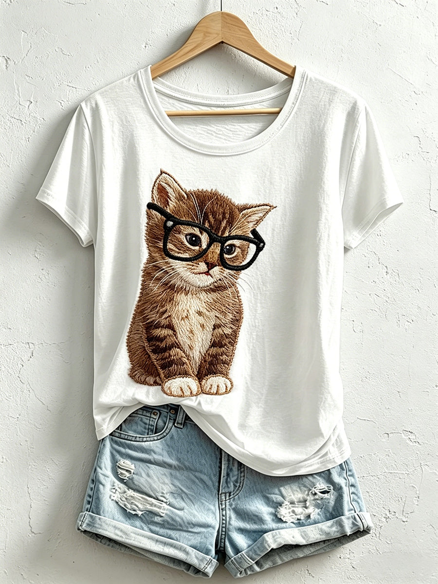 Women's Funny Cat Print T-Shirt
