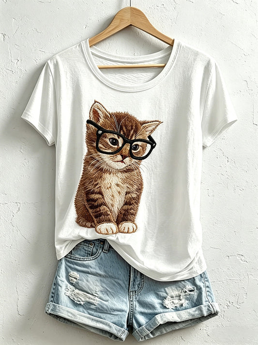 Women's Funny Cat Print T-Shirt