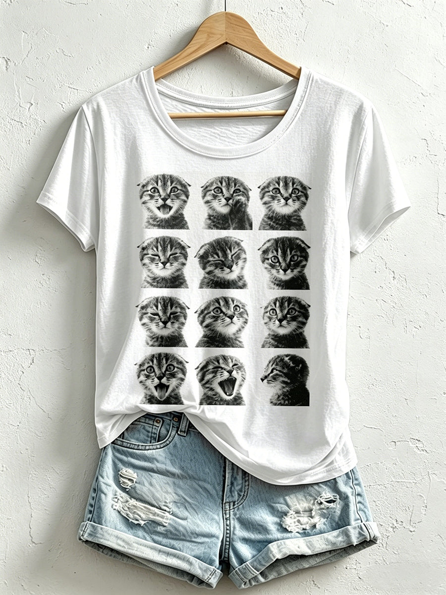 Women's Funny Cat Print T-Shirt