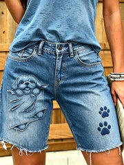 Women's Animal Art Printed Short Jeans