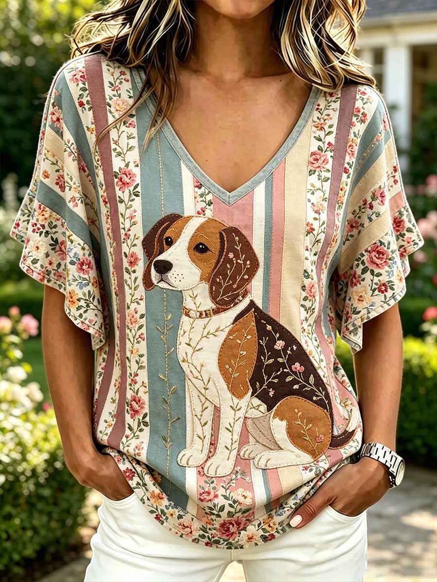 Women's Fashion Casual Dog Pattern Print T-Shirt