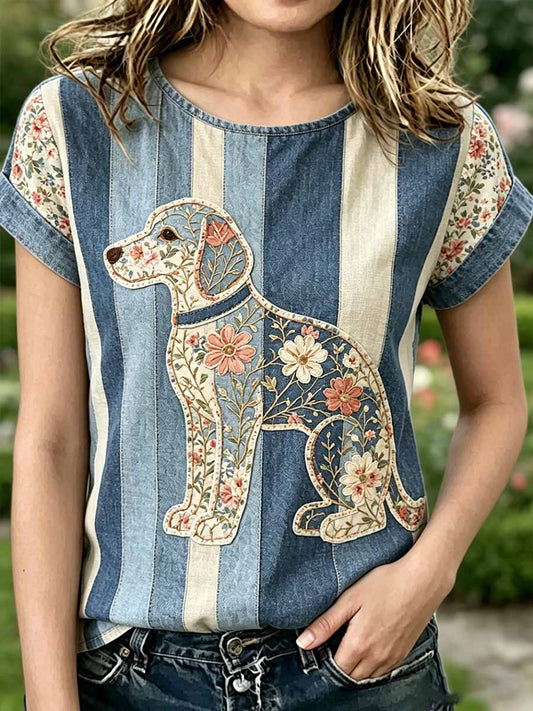 Women's Fashion Casual Dog Pattern Print T-Shirt