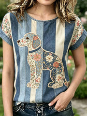 Women's Fashion Casual Dog Pattern Print T-Shirt