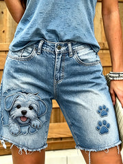Women's Animal Art Printed Short Jeans