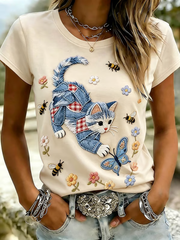 Women's Cute Cat Print short-sleeved T-shirt