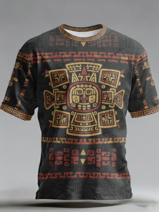 Men's T-Shirt With Mexican Aztec-Inspired Art Print
