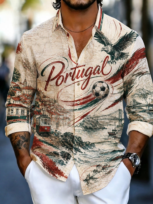 Men's Portugal Football Fan Art Print Long-Sleeve Shirt