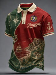 Men's Portugal Football Fan Art Print Short-Sleeve Polo