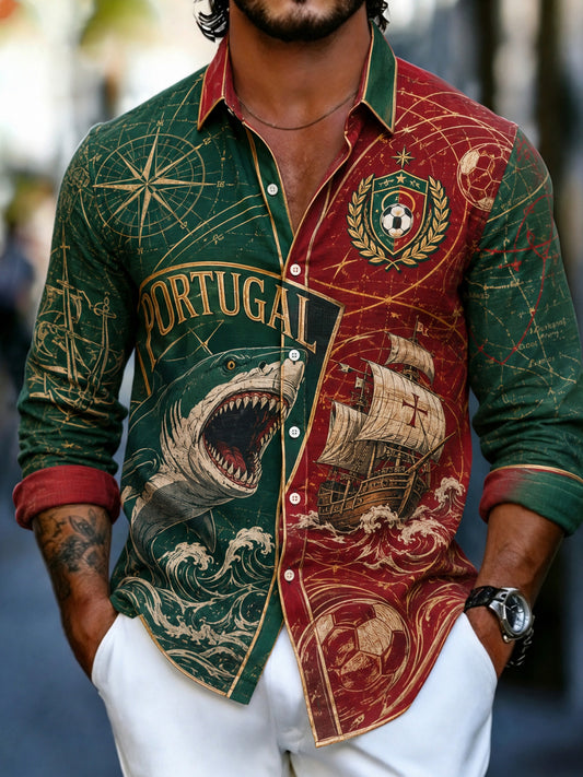 Men's Portugal Football Fan Art Print Long-Sleeve Shirt