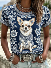 Women's Floral Print Dog T-Shirts