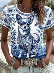 Women's Floral Print Dog T-Shirts