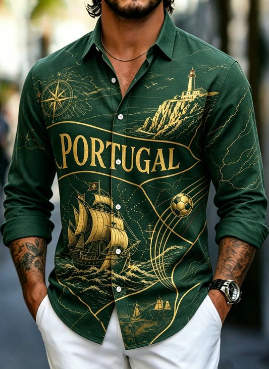 Men's Portugal Football Match Art Print Long-Sleeve Shirt