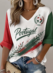 Women's Portugal Football Match Cheering Art Print V-Neck Top