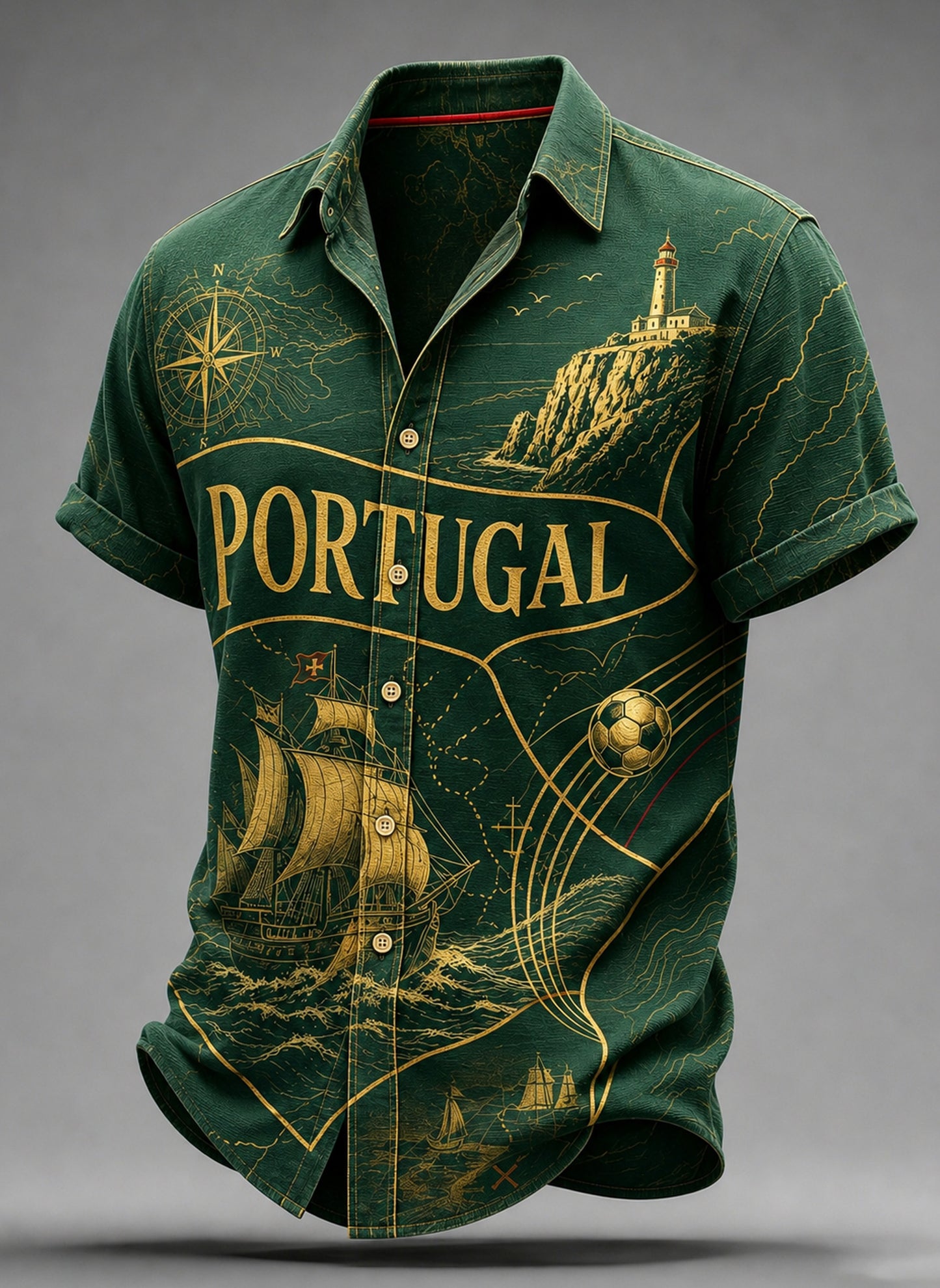 Men's Portugal Football Match Cheering Art Print Short-Sleeve Shirt