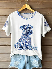 Women's Chinese Style Animal Blue and White Porcelain Print T-shirt