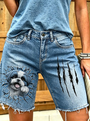Women's Animal Art Printed Short Jeans