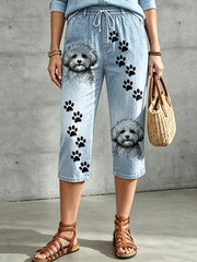 Women's Animal Art Printed Drawstring Middle Pants
