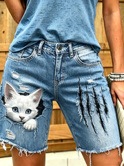 Women's Animal Art Printed Short Jeans
