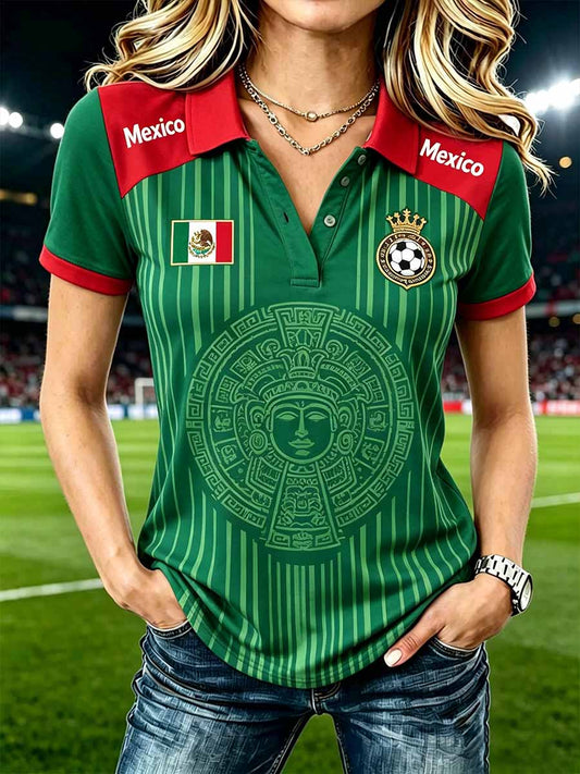 Women's Mexican Print Casual Polo Shirt