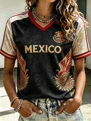 Women's Mexico Football Lover Floral Art Printed T-shirt