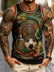 Men's Mexico Football Lover Floral Art Printed Tank Tops