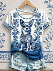 Women's Floral Dog Print T-Shirts