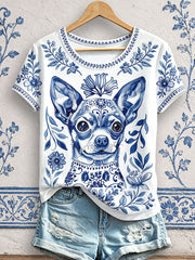 Women's Floral Dog Print T-Shirts