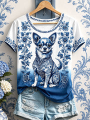 Women's Floral Dog Print T-Shirts