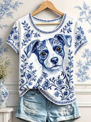 Women's Floral Dog Print T-Shirts